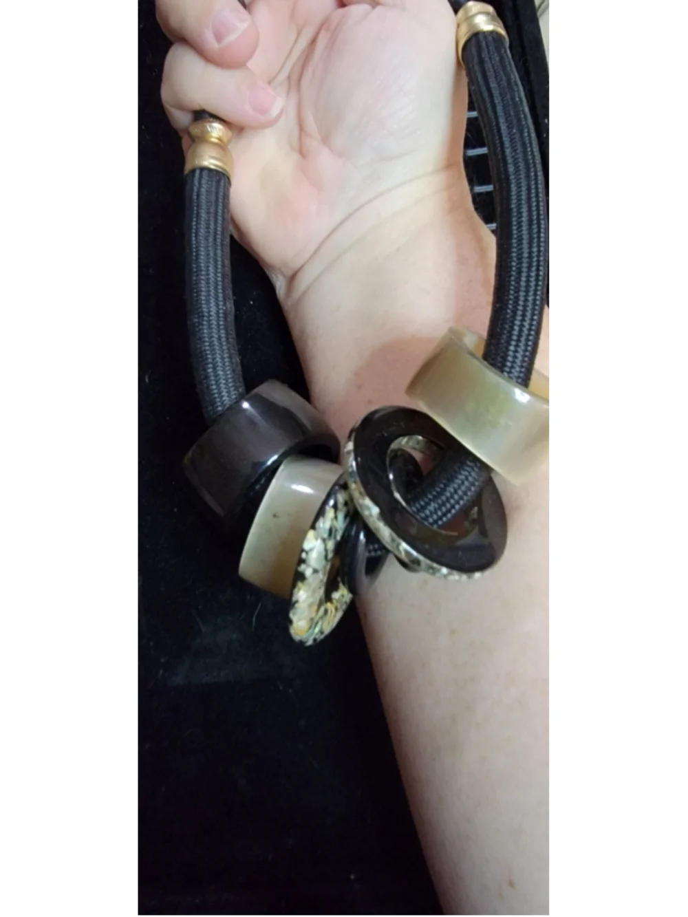 Chico’s Chunky Resin Statement Necklace Black Gold Confetti Lucite Modernist